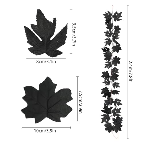 8 Pack 7.8Ft Black Fall Maple Leaf Garland Decorations Halloween Autumn Decor