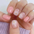 Pink Acrylic Short Square Nails with Iced Camellia Design - 32pcs Press On Fake Nails