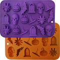 Halloween Silicone Mold 2PCS - Skull Pumpkin Bat Ghost Witch Hat Shapes for Chocolate Candy Gummy