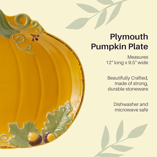 Pumpkin Serving Platter - 12 Inch Fall Pumpkin Shape with Acorn & Leaf Accents