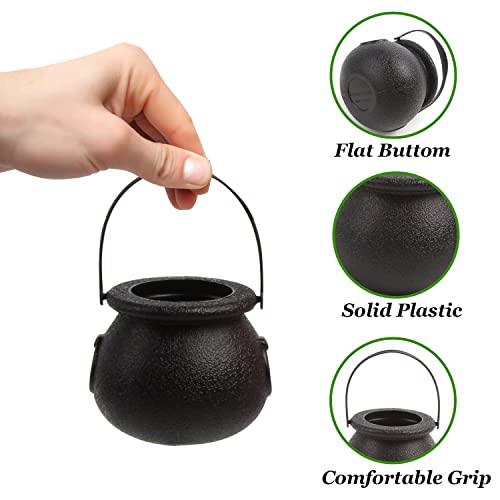 Mini Black Cauldron Candy Buckets with Spiders Halloween Decor 6pcs