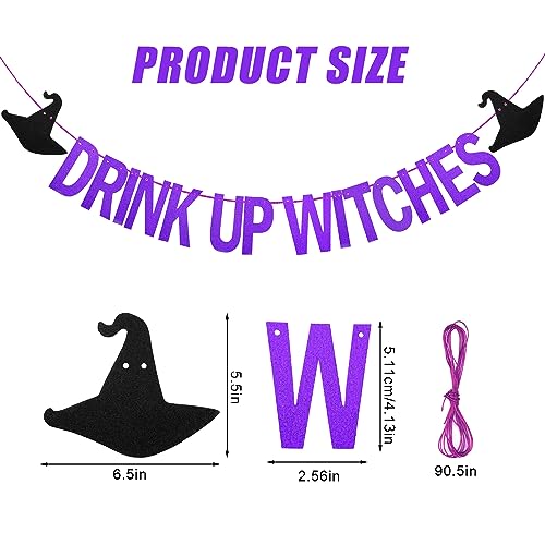 Purple Drink Up Witches Banner Halloween Party Decor Glitter Sign