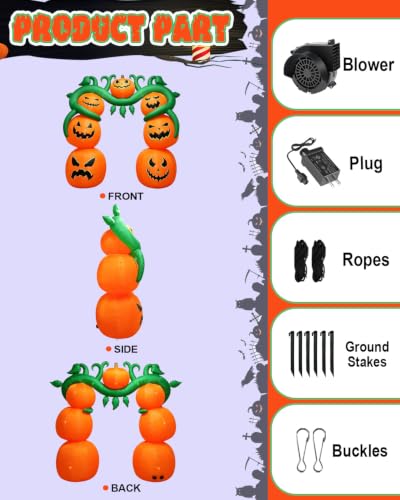 Giant 10FT Halloween Inflatable Pumpkin Vine Archway with 9 LED Lights - Outdoor Yard Decoration - Pumpkin Vine Arch