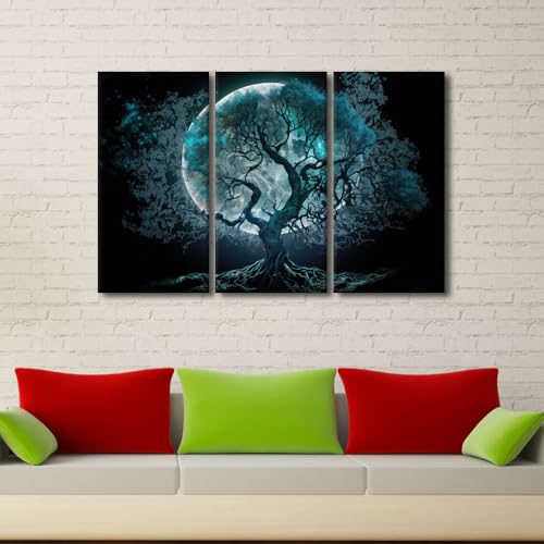 Modern Wall Art Canvas - Tree of Life Moonlight Scene 42x28 in - Variation of Artwork-04