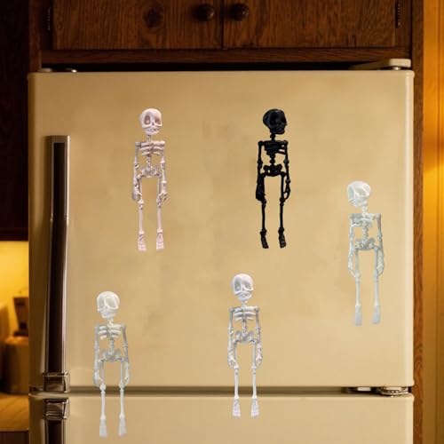 Halloween 3D Printed Skeleton Magnet Set - Style 4, Luminous Green & Blue, Poseable Fridge Magnets, 7-Inch, 5 Pieces