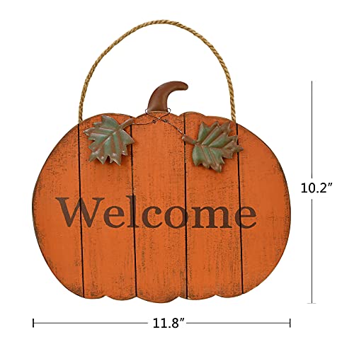 Small Wooden Pumpkin Welcome Sign Hanging Fall Decor for Front Door