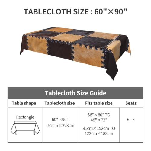 Cowhide Rectangle Tablecloth - Washable 60x90 Inch Decorative Table Cover for Parties & Outdoor Dining