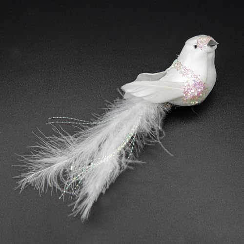 Set of 6 Artificial White Doves with Glitter for Christmas Tree Decor