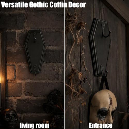 Gothic Coffin Wall Decor with 8 Hooks - Rustic Black Key Holder Set
