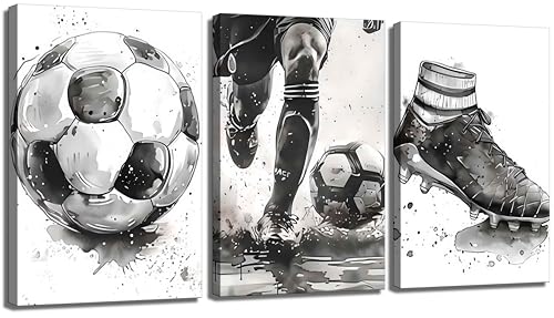 24" Soccer Canvas Wall Art - Black & White Football Decor for Sports & Game Room