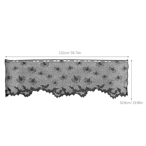 VALICLUD 4pcs Halloween Black Lace Window Curtain with Spider Web Bats - 60 Inch Decor
