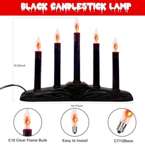 Black 5-Light Electric Window Candles with Flickering Flame Bulbs for Halloween Decor