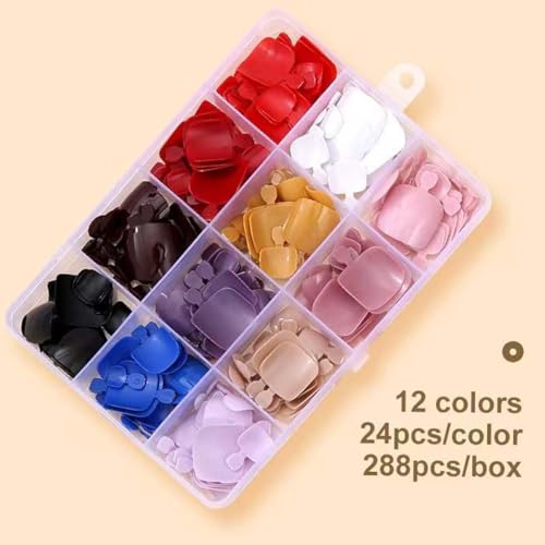 Press On Toenails Short Square Fake Nails Solid Color with Design - 12 Packs, Reusable Acrylic Manicure