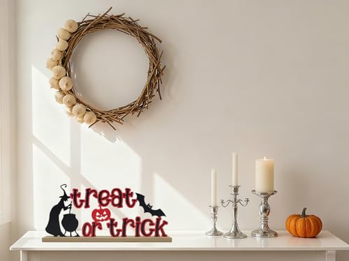 Halloween Trick or Treat Metal Tabletop Decor Sign - Indoor Home Office Shelf Mantel