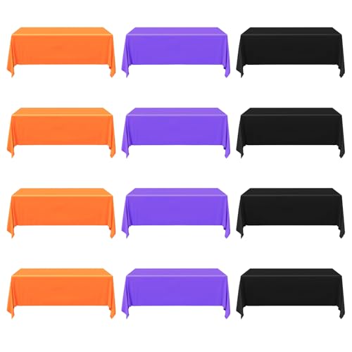 Halloween Disposable Plastic Tablecloth Set - Black, Purple, Orange, 54x108 Inches, 12 Pack