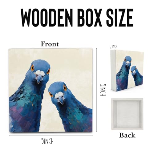 Whimsical Blue Pigeon Bird Wooden Sign - Home Decor Wall & Desk Accent