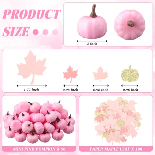 Pink Mini Pumpkins Set - 50 Foam 2 Inch with 100 Confetti for Fall & Events - Variation: Pink / Classic Style