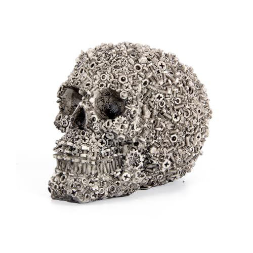Resin Skull Figurine with Screw - Human Head Sculpture for Home Decor, Halloween, Grey, 6.1 x 4.3 x 5.1 inches