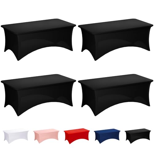 Fixwal 8FT Black Stretch Tablecloth - Fitted Polyester Spandex Cover, Premium Fit for 8 Foot Tables, Variation: Black / 8 Ft / 4