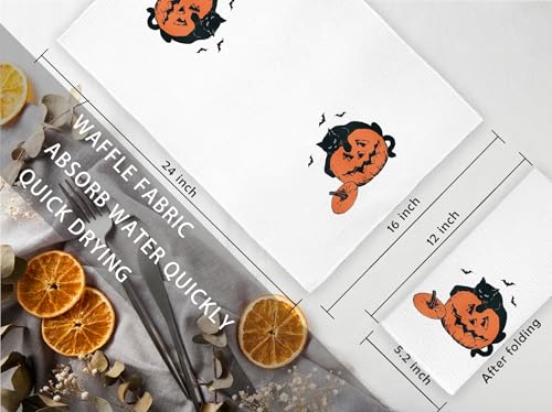 Halloween Ghost Cat Pumpkin Kitchen Towels - Cat Pumpkin Variation 16x24 Inches