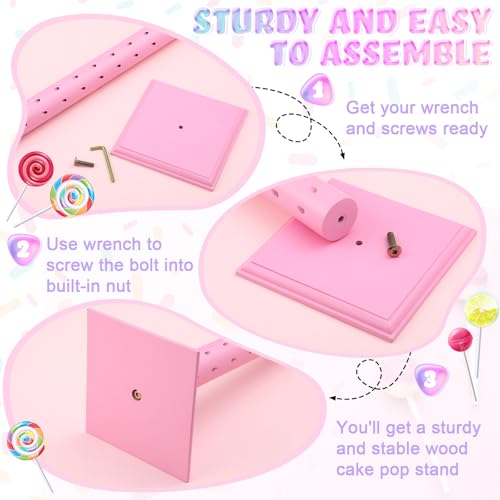 Pink Cake Pop Stand Set of 2 Wooden Lollipop Display Tree Holders - Party Decor
