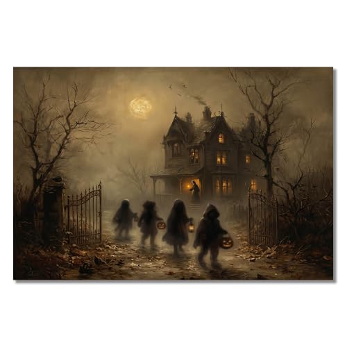Halloween Haunted House Canvas Wall Art Poster 16x24 Unframed - Creepy Decor
