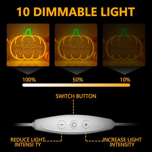 Hello Pumpkin Neon Sign for Wall Decor Fall LED Light Up Sign Dimmable Autumn Halloween Thanksgiving