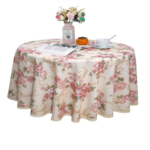 Red Floral Round Tablecloth 70 Inch Waterproof Spillproof Dining Cover