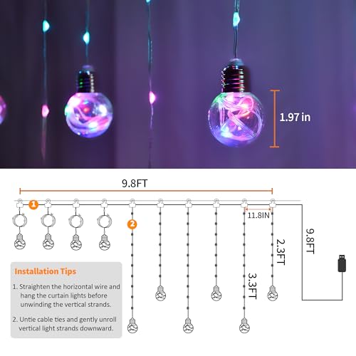 Color Changing USB Curtain Lights - RGB LED Fairy String with Remote App Control