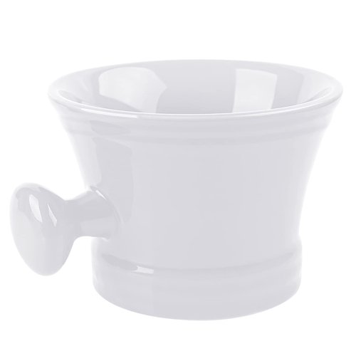 Linkidea Ceramic Shaving Mug with Knob Handle, Deep Lathering Bowl for Men, Wet Shaving Cup Compatible with Shaving Brushes, Razor Soap & Cream Holder, Grooming Accessory (White)