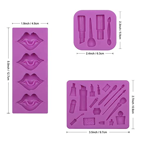 Silicone Makeup Lipstick & Kiss Chocolate Mold Set for Cake Decorating - 3 Pcs