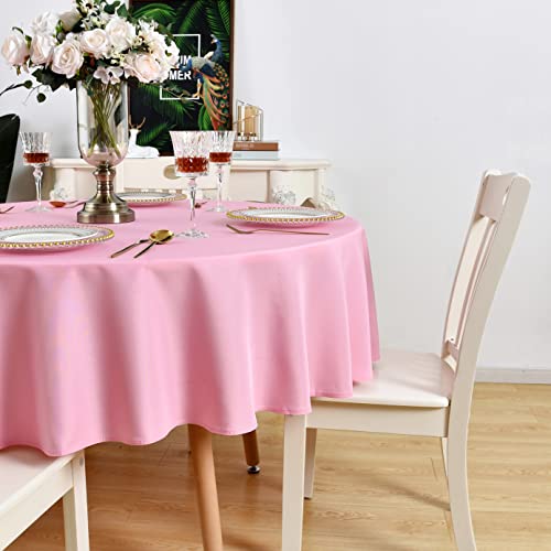 Pink Waterproof Round Tablecloth 48 Inch - Wrinkle Free, Stain Resistant