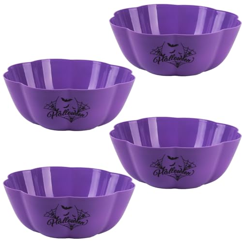 Halloween Candy Bowl Set 4 Large Reusable Plastic Pumpkin Bowls - Purple