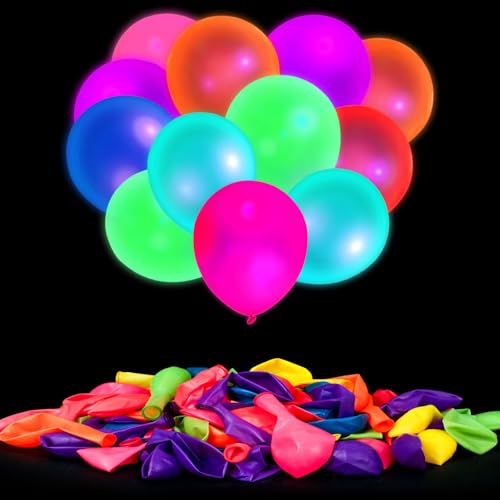 Neon Glow Balloons Set - 50pcs 12 Inch Fluorescent UV Party Decorations - Medium Variation