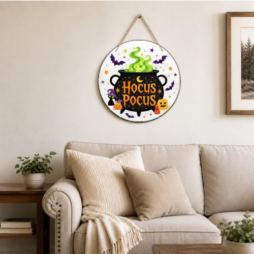 Halloween Witch Wood Hanging Sign - Spooky Witchy Wall Decoration H04