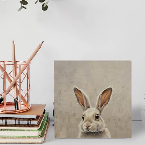 Rustic Easter Bunny Wooden Desk Sign - Holiday Farmhouse Home Decor - Variation 002