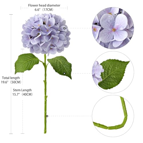 Pale Purple Hydrangea Artificial Flowers - 19.6 Inch Faux Bouquet, 4-Pack for Indoor & Outdoor Decor