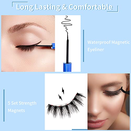 Magnetic Eyelashes and Eyeliner Kit - Reusable 3D Natural Look with Tweezers