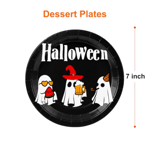 Halloween Party Supplies Set 200 Pcs Disposable Dinnerware for 25 Guests Ghost Design