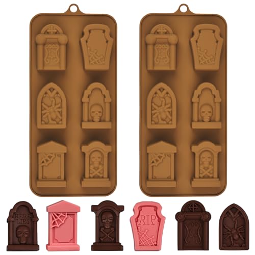 Halloween Gravestone Silicone Candy Mold - 2 Pack, 1.42 Inch Tombstone Ice Cube Trays