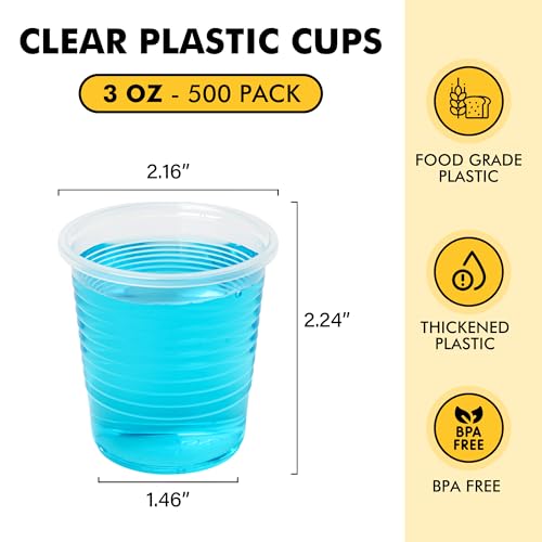 3 oz Plastic Cups Bulk 100 Pack Clear Disposable Party Cups for Wedding and Events