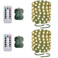 Green Wire Battery Operated String Lights 33ft Warm White with Remote & Timer