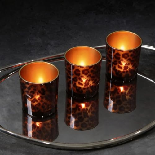 Leopard Brown Glass Tealight Candle Holder - Animal Print Decor Votive Jar