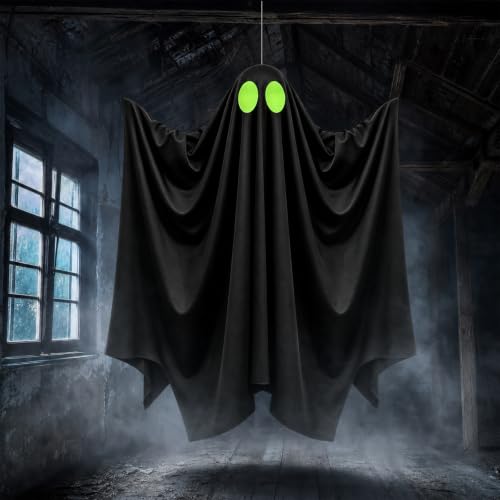 45-Inch Hanging Ghost Halloween Decorations Outdoor Spooky Decor with Glow Eyes
