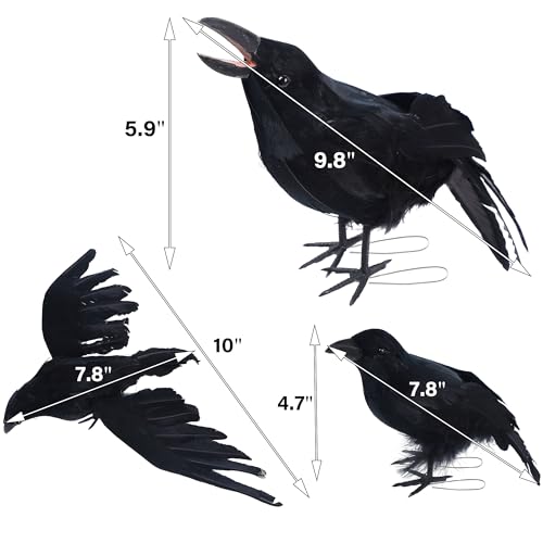 YOFIT Halloween Fake Crow Decorations - Realistic Black Crow Set - Style 2