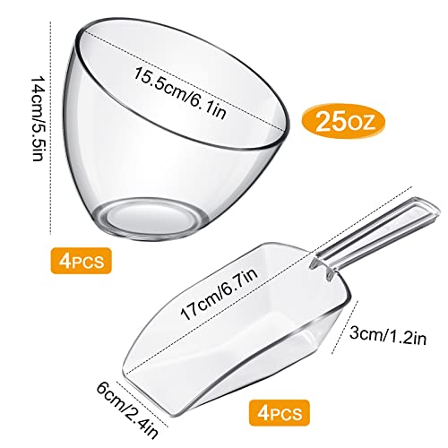 Clear Plastic Serving Bowls with Scoops Set - 25 oz Kitchen Partyware