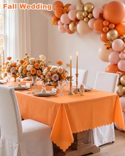 Orange Plastic Tablecloth 3 Pack - Scalloped Fall Halloween Table Cover 54x108 Inches