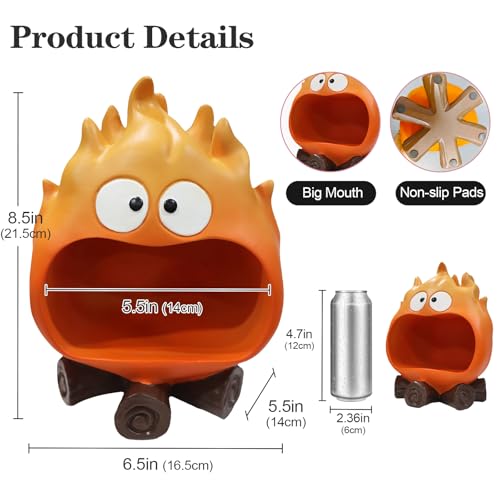 Orange Flame Statue Candy Dish & Key Bowl - Whimsical Entryway Decor