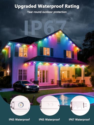 White 100FT RGBIC Outdoor Christmas Lights - Waterproof Smart Eave Lighting