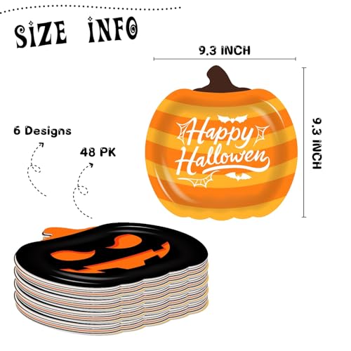 Halloween Pumpkin Paper Plates - 60 Disposable Party Tableware for Halloween Decorations